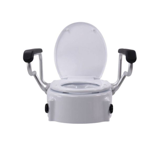 Raised Toilet Seat with Armrests, front view