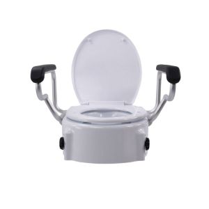 Raised Toilet Seat with Armrests, front view